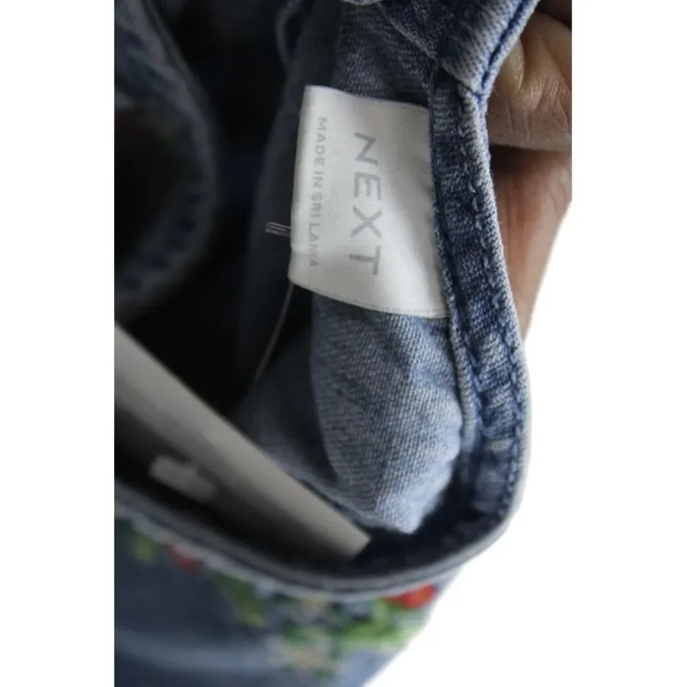 Next Girls Cotton Embroidered Floral Denim Dress Blue Size 2-3y